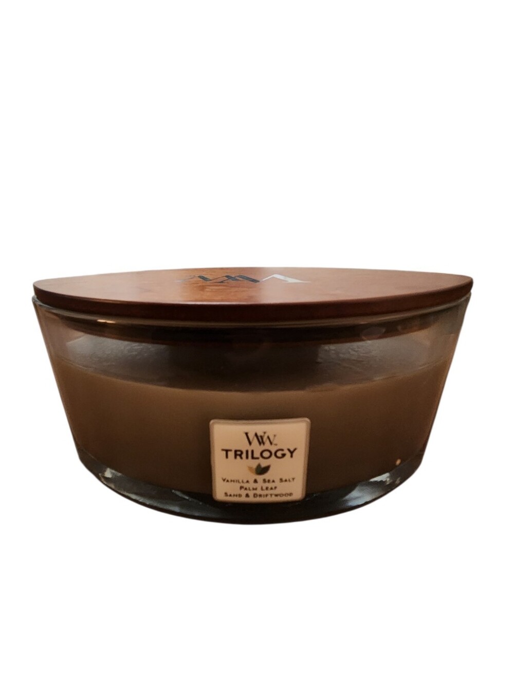 WoodWick Ellipse Scented Trilogy Candle, Vanilla & Sea Salt Palm Leaf 16oz NEW